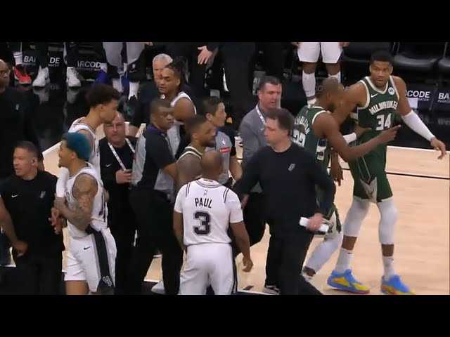 Giannis gets so heated at Chris Paul for tripping him and they have to be separated 😳