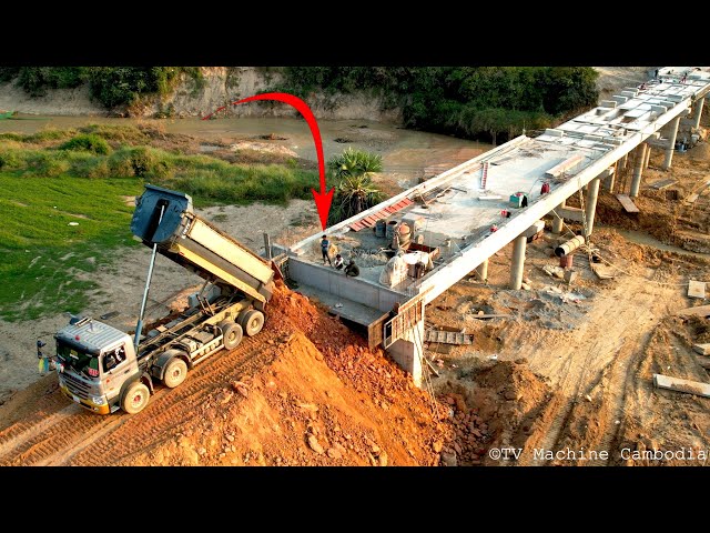 Full Process Step1& Step2 Build Ramp Road Connect Bridge By Skills Dozer & Truck5TON Spreading Stone