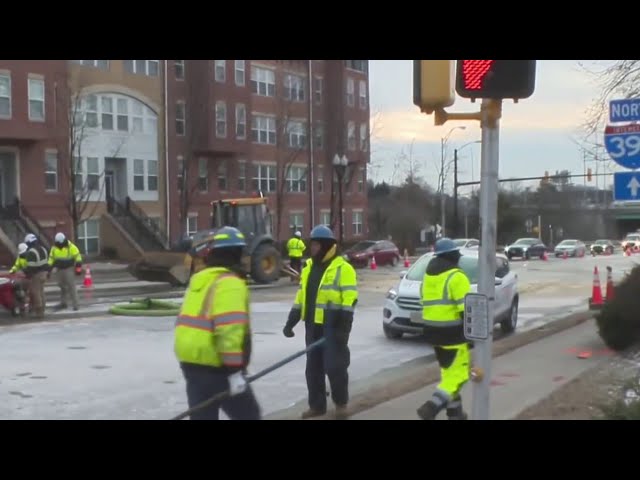 Water main break leaves layer of ice on Arlington's Glebe Road amid frigid temps | NBC4 Washington