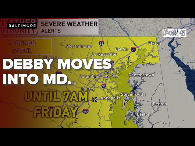 Debby moves into Maryland, Thursday night weather update