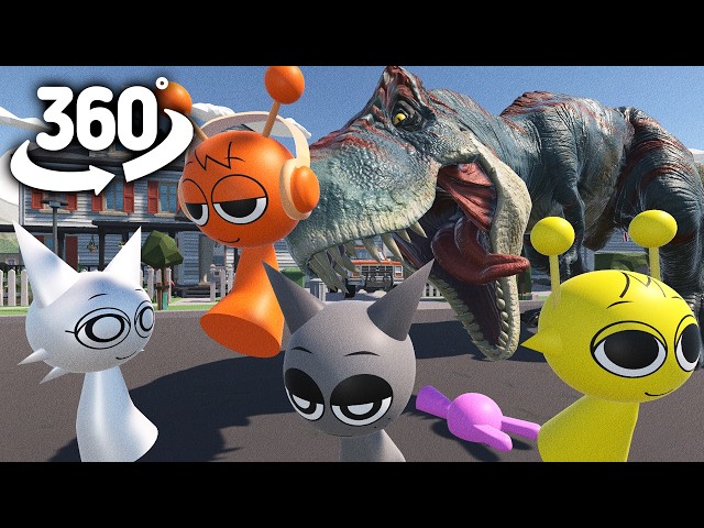 360° VR: Incredibox Sprunki Faces the Tyrannosaurus in the Village!