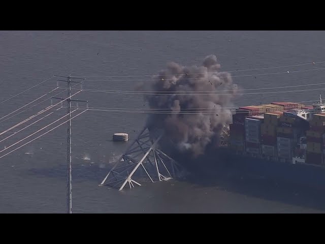 Live: Controlled explosive demolition of collapsed Baltimore Key bridge | NBC4 Washington