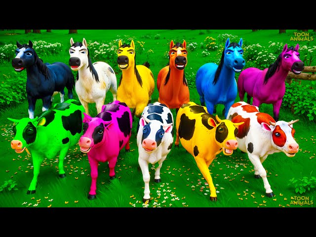 Colorful Cows vs Horses Transformation: Magical Super Cows Epic Counter Attack! Animals Cartoon